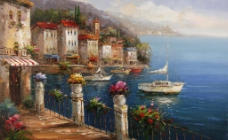 风景图画地中海风景油画图片