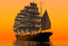 爱上落日余晖大海上的帆船图片