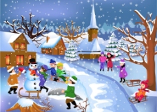 儿童圣诞雪景图片