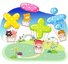 儿童乘坐热气球的孩子图片