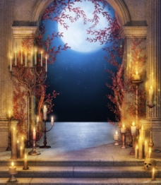 影楼摄影梦幻仙境月夜宫殿背景