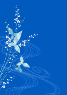 蓝色水纹青色植物加底纹花纹素材