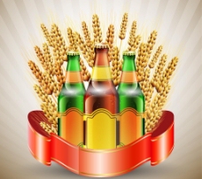 小麦麦穗啤酒矢量素材图片