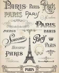 欧式花纹背景巴黎铁塔图片