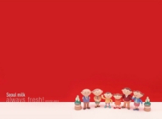 卡通一家人红色背景图