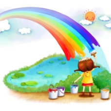 儿童插画儿童卡通插画模板画彩虹的女孩