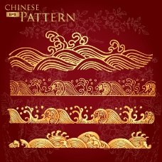 中国风设计金色海浪花纹设计