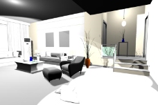宽阔豪华客厅3D模型