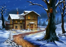 圣诞雪景模板下载图片