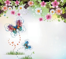 广告春天时尚花卉花纹蝴蝶背景图片