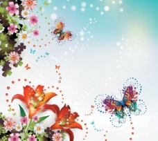 春季背景时尚花卉花纹蝴蝶背景图片