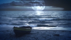 视频模板月亮小船大海背景视频素材下载