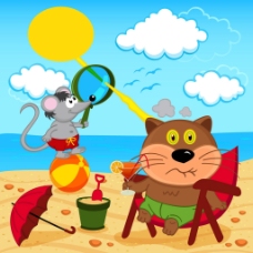 沙滩上的猫和老鼠
