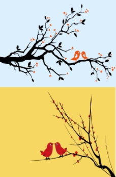 梅花和小鸟矢量图