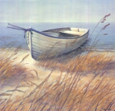 渔船 风景油画图片