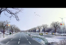道路交通景观设计效果图psd素材图片
