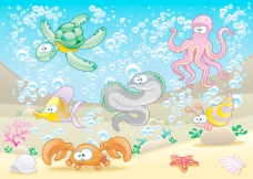 卡通矢量background001海洋动物
