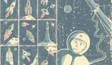 老旧太空探索插画背景矢量素材