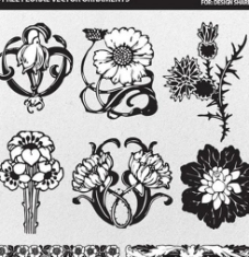 矢量花卉黑白花卉图案矢量图AI