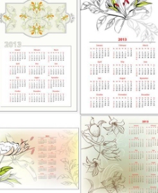 2013年花卉线稿日历矢量素材