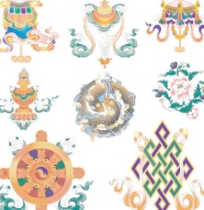 吉祥图案西藏传统吉祥八宝图案矢量素材