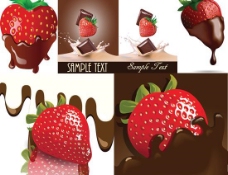 香浓巧克力鲜红草莓矢量素材