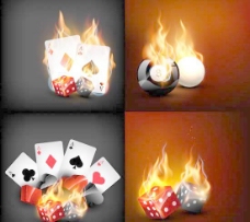 燃烧纸牌骰子台球矢量素材