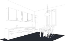 开放式设计厨房透视图矢量素材