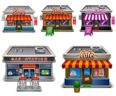 3D加油站3D卡通商店模型矢量