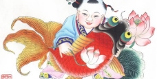 中国传统年画年年有鱼psd分层素材