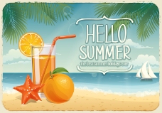 橙汁海报夏日沙滩海报矢量素材