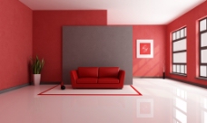 现代红色系客厅设计