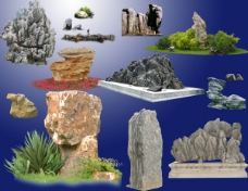 假山石头各种石头假山PS分层素材