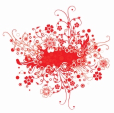 红色的花的帧矢量插图