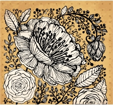 复古手绘花卉矢量素材