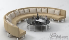 KTV3D半圆沙发茶几组合模型