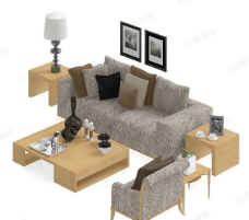 沙发组合3D现代沙发茶几组合模型