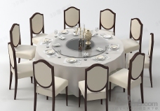 餐桌组合3D10人餐桌椅组合模型