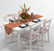 餐桌组合3D欧式4人餐桌椅组合模型