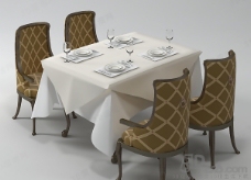 餐桌组合3D4人餐桌椅组合模型