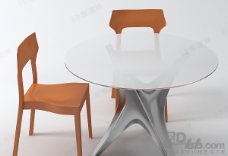 餐桌组合3D圆形餐桌椅组合模型