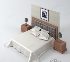 3D现代床头背景双人床模型