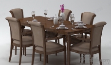 餐桌组合3D欧式实木餐桌椅组合模型