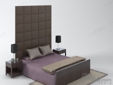 3D现代双人床床头背景模型