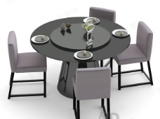 餐桌组合3D圆形餐桌椅组合模型