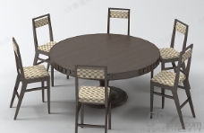 餐桌组合3D圆形六人餐桌椅组合模型