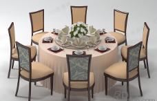 餐桌组合3D8人餐厅桌椅组合模型