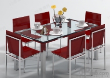 3D玻璃台面桌椅组合模型