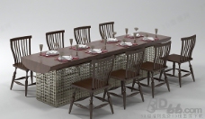 餐桌组合3D新现代餐桌椅组合模型