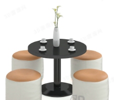 咖啡杯3D休闲桌椅组合模型